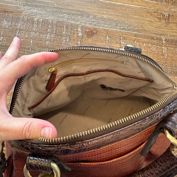 Brahmin Lisa Satchel – Cognac Tri-Texture Leather - Picture 5 of 10